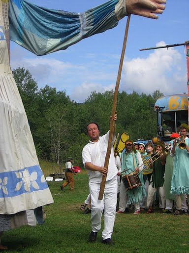 Puppeteer with arm pole at Bread and Puppet Circus in Glover, Vermont